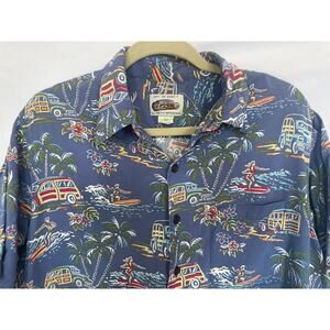 Vintage Men's Retro Hawaiian Surf Shirt Reyn Spooner Eddy Y Blue Woody, Medium